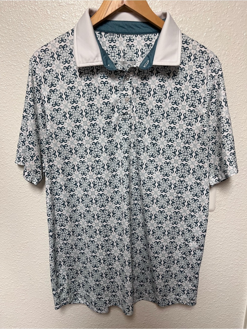 Swannies Golf Men’s Clark Polo Golf Shirt Sz L Blue White All Over Performance